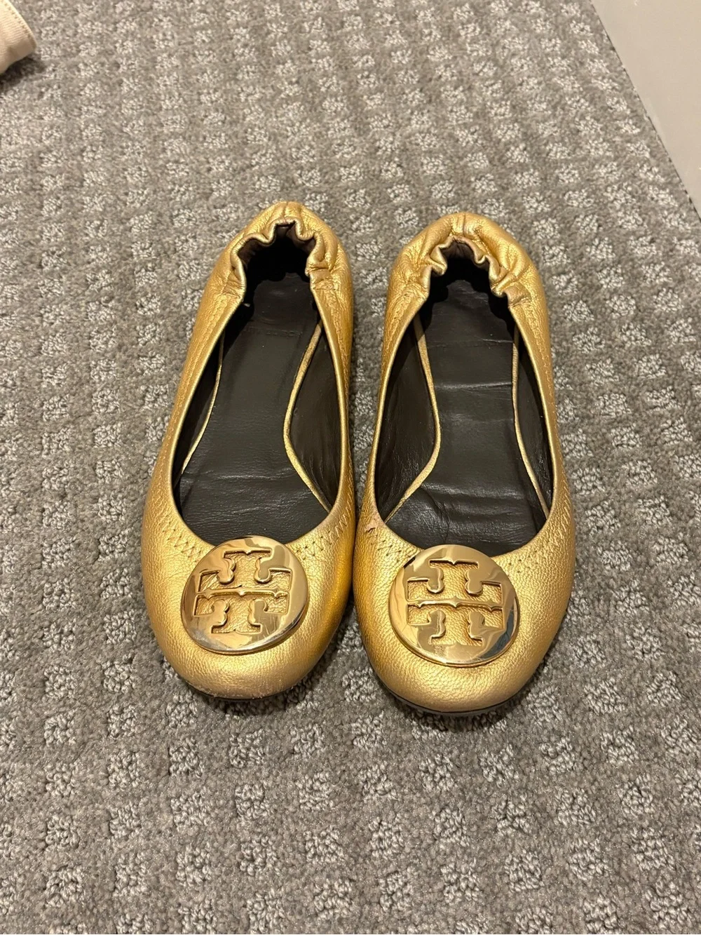 Tory Burch Gold Logo Leather Ballet Flats